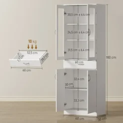 Rootz Køkkenbuffetskab – Opbevaringsskab – Pantryskab – Justerbare hylder – Silent Close – 60x35x180cm – Hvid