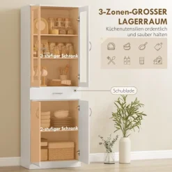 Rootz Køkkenbuffetskab – Opbevaringsskab – Pantryskab – Justerbare hylder – Silent Close – 60x35x180cm – Hvid