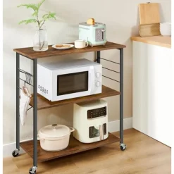 Rootz køkkenhylde 3 etagers vogn - Rullevogn - Vintage Brun - Sort - Spånplade - Stål - 40cm x 80cm x 89cm