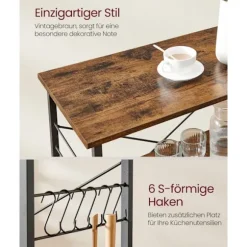 Rootz køkkenhylde 3 etagers vogn - Rullevogn - Vintage Brun - Sort - Spånplade - Stål - 40cm x 80cm x 89cm