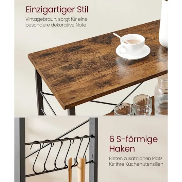 Rootz køkkenhylde 3 etagers vogn - Rullevogn - Vintage Brun - Sort - Spånplade - Stål - 40cm x 80cm x 89cm