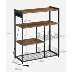 Rootz køkkenhylde med fatninger Vintage brun og blæk sort - Spånplade stål - Organizer - 35cm x 80cm x 93,5cm