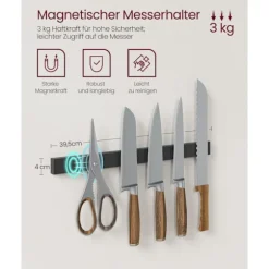 Rootz køkkenhylde med magnetstribe 12 kroge Ibenholt-sort - Spånpladestål Holdbar opbevaring - 42 cm x 90 cm x 167,3 cm