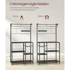 Rootz køkkenhylde med magnetstribe 12 kroge Ibenholt-sort - Spånpladestål Holdbar opbevaring - 42 cm x 90 cm x 167,3 cm