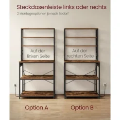 Rootz køkkenhylde Vintage Brun & Sort - Opbevaringsenhed - Skab - Spånplader og stål - 40 cm x 80 cm x 167 cm - S-kroge - Nem at samle
