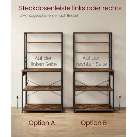 Rootz køkkenhylde Vintage Brun & Sort - Opbevaringsenhed - Skab - Spånplader og stål - 40 cm x 80 cm x 167 cm - S-kroge - Nem at samle