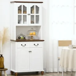 Rootz Køkkenskab - Buffet - 2 skuffer - 2 skabsrum - Klassisk design - Hvid + Mørkebrun - 76 x 38 x 182 cm