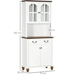 Rootz Køkkenskab - Buffet - 2 skuffer - 2 skabsrum - Klassisk design - Hvid + Mørkebrun - 76 x 38 x 182 cm