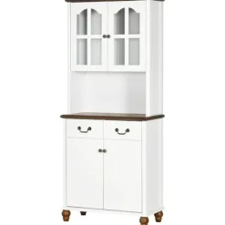 Rootz Køkkenskab - Buffet - 2 skuffer - 2 skabsrum - Klassisk design - Hvid + Mørkebrun - 76 x 38 x 182 cm