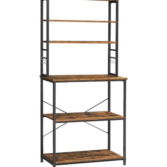 Rootz Køkkenskab - Køkkenstativ - 6 kroge - Metal - Industriel - Brun - Sort - 80 x 40 x 167 cm