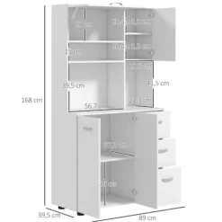 Rootz Køkkenskab - Pantry Skab - Opbevaring Organizer - MDF Konstruktion - Hvid - 89cm x 39,5cm x 168cm