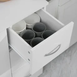 Rootz Køkkenskab - Pantry Skab - Opbevaring Organizer - MDF Konstruktion - Hvid - 89cm x 39,5cm x 168cm
