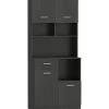 Rootz Køkkenskabsbuffet - Skænk - Opbevaringsskab - Soft-Close døre, organiserer rod, 80 x 35 x 180 cm, Sort