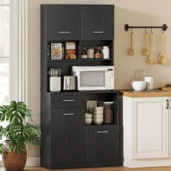 Rootz Køkkenskabsbuffet - Skænk - Opbevaringsskab - Soft-Close døre, organiserer rod, 80 x 35 x 180 cm, Sort