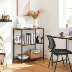 Rootz køkkenstativ - skænk - opbevaringsstativ - 3 hylder - 6 kroge - forarbejdet træ - metal - industrielt - 80 x 40 x 90 cm