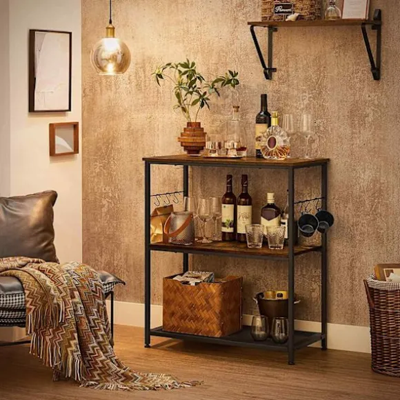 Rootz køkkenstativ - skænk - opbevaringsstativ - 3 hylder - 6 kroge - forarbejdet træ - metal - industrielt - 80 x 40 x 90 cm