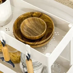 Rootz Køkkenvogn - Serveringsvogn - Køkkenvogn - Med 4 hylder - 3 fleksible kroge - 4 hjul - Hvid - 40cm x 19cm x 90cm