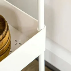 Rootz Køkkenvogn - Serveringsvogn - Køkkenvogn - Med 4 hylder - 3 fleksible kroge - 4 hjul - Hvid - 40cm x 19cm x 90cm