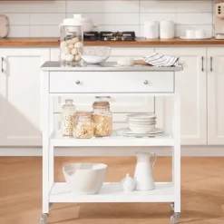 Rootz Køkkenvogn - Serveringsvogn - Køkkenø - Top i rustfrit stål - Kompakt design - 81x90x45cm