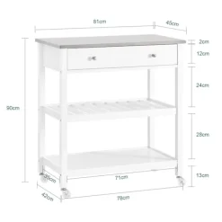 Rootz Køkkenvogn - Serveringsvogn - Køkkenø - Top i rustfrit stål - Kompakt design - 81x90x45cm
