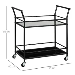 Rootz Køkkenvogn - Serveringsvogn - Med 4 hjul - 2 hylder og håndtag - Sort - 75 cm x 40 cm x 80 cm