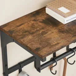 Rootz knagerække - knageholder - knagerække med 8 kroge - vægmonteret knagerække - spånplade/stål - vintage brun-sort - 40 x 24 x 24 cm