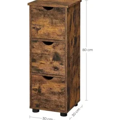 Rootz kommode - Badeværelsesskab - Kommode - 3 skuffer - Brun - Sort - Forarbejdet træ - Vintage - 30 x 30 x 80 cm