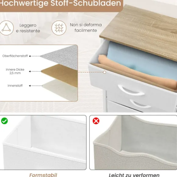 Rootz -kommode - Kommode - Opbevaringsskab - Rumbesparende - 45,5 x 95,5 x 30 cm - Hvid & brun metalramme - 5 stofskuffer