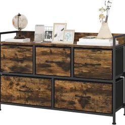 Rootz kommode - Opbevaringsskab - Industriel stil - Stålramme - 98 cm x 29 cm x 63 cm - Melamintræ - Rustikalbraun