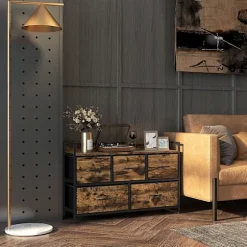 Rootz kommode - Opbevaringsskab - Industriel stil - Stålramme - 98 cm x 29 cm x 63 cm - Melamintræ - Rustikalbraun