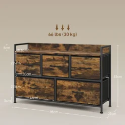 Rootz kommode - Opbevaringsskab - Industriel stil - Stålramme - 98 cm x 29 cm x 63 cm - Melamintræ - Rustikalbraun