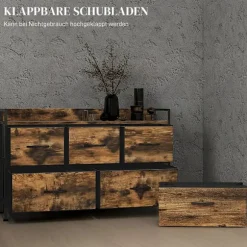 Rootz kommode - Opbevaringsskab - Industriel stil - Stålramme - 98 cm x 29 cm x 63 cm - Melamintræ - Rustikalbraun
