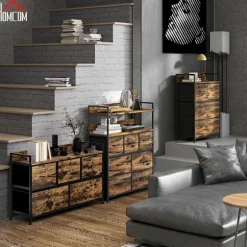 Rootz kommode - Opbevaringsskab - Industriel stil - Stålramme - 98 cm x 29 cm x 63 cm - Melamintræ - Rustikalbraun