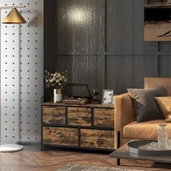 Rootz kommode - Opbevaringsskab - Industriel stil - Stålramme - 98 cm x 29 cm x 63 cm - Melamintræ - Rustikalbraun