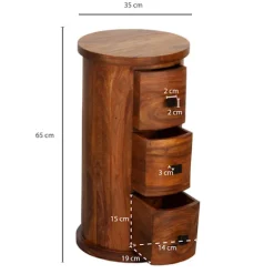 Rootz kommode - Sidebord - Skænk - 3 skuffer - 65 cm - Massivt træ - - Sideskab - Brun