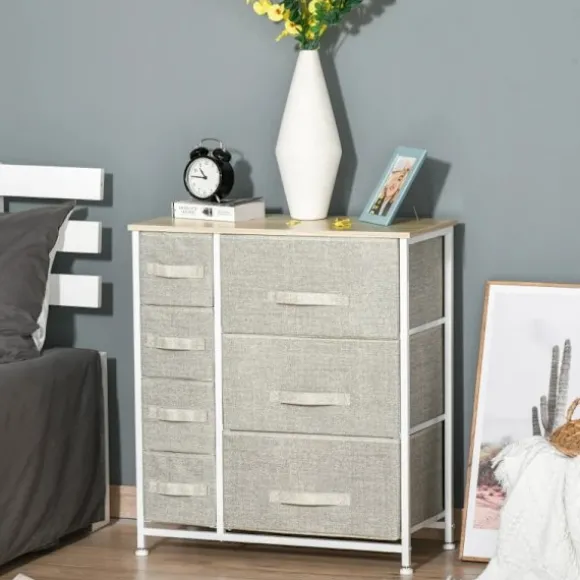 Rootz kommode - Skænk - 7 skuffer - Moderne design - Spånplade - Ikke-vævet stof - Lysegrå - 63,5 cm x 30 cm x 71 cm