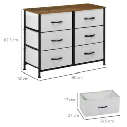 Rootz kommode - Skænk - 6 skuffer - Stofskuffer - Kommode til industriel soveværelse - Vuggestue - Stue - Entre - Brun + Sort + Grå - 80 cm x 30 cm x | Fyndiq