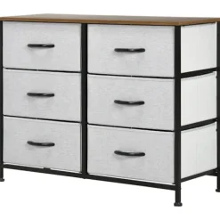 Rootz kommode - Skænk - 6 skuffer - Stofskuffer - Kommode til industriel soveværelse - Vuggestue - Stue - Entre - Brun + Sort + Grå - 80 cm x 30 cm x | Fyndiq