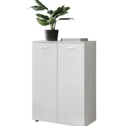 Rootz kommode med 2 låger 71x104x35cm multifunktionsskab træ hvid - Entreskab lyst moderne - Skab lille - Skænk mat skænk - Kommode hallmøbler