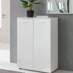Rootz kommode med 2 låger 71x104x35cm multifunktionsskab træ hvid - Entreskab lyst moderne - Skab lille - Skænk mat skænk - Kommode hallmøbler