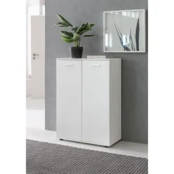 Rootz kommode med 2 låger 71x104x35cm multifunktionsskab træ hvid - Entreskab lyst moderne - Skab lille - Skænk mat skænk - Kommode hallmøbler