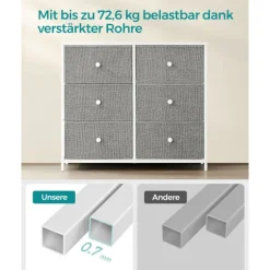 Rootz kommode med 3 skuffer - Opbevaringsskab - Kommode - Lysegrå hvid - Spånplade stål ikke-vævet stof - 30 cm x 80 cm x 71 cm - 10,2 kg Maks. vægt - | Fyndiq