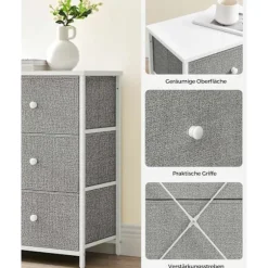 Rootz kommode med 3 skuffer - Opbevaringsskab - Kommode - Lysegrå hvid - Spånplade stål ikke-vævet stof - 30 cm x 80 cm x 71 cm - 10,2 kg Maks. vægt - | Fyndiq