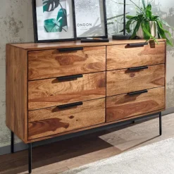 Rootz kommode 117x80x42 cm massivt sheesham træ - metal kommode - Industriel skænk kommode træ moderne - Stående skab skænk stue