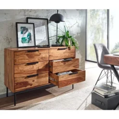 Rootz kommode 117x80x42 cm massivt sheesham træ - metal kommode - Industriel skænk kommode træ moderne - Stående skab skænk stue