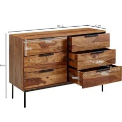 Rootz kommode 117x80x42 cm massivt sheesham træ - metal kommode - Industriel skænk kommode træ moderne - Stående skab skænk stue