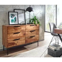 Rootz kommode 117x80x42 cm massivt sheesham træ - metal kommode - Industriel skænk kommode træ moderne - Stående skab skænk stue