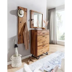 Rootz kommode 80x120x41,5 cm massivt sheesham træ - metal hall kommode - Skænk Highboard med trækant - Kommode skab træ moderne - Stående skab skænk k | Fyndiq