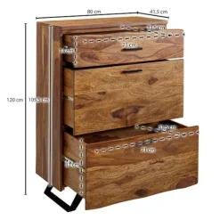 Rootz kommode 80x120x41,5 cm massivt sheesham træ - metal hall kommode - Skænk Highboard med trækant - Kommode skab træ moderne - Stående skab skænk k | Fyndiq