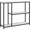 Rootz konsolbord - Industrielt design - Elegant imiteret marmor - 2 hylder - Marmoreffekt - Robust stålstel - Sort + Hvid - 100L x 30W x 80H cm
